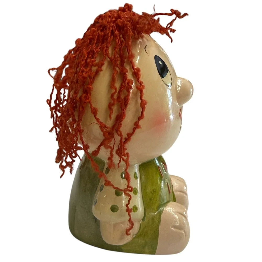 Ceramic Coin Bank Unisex OS Green Good I Need Love Vintage Yarn Hair